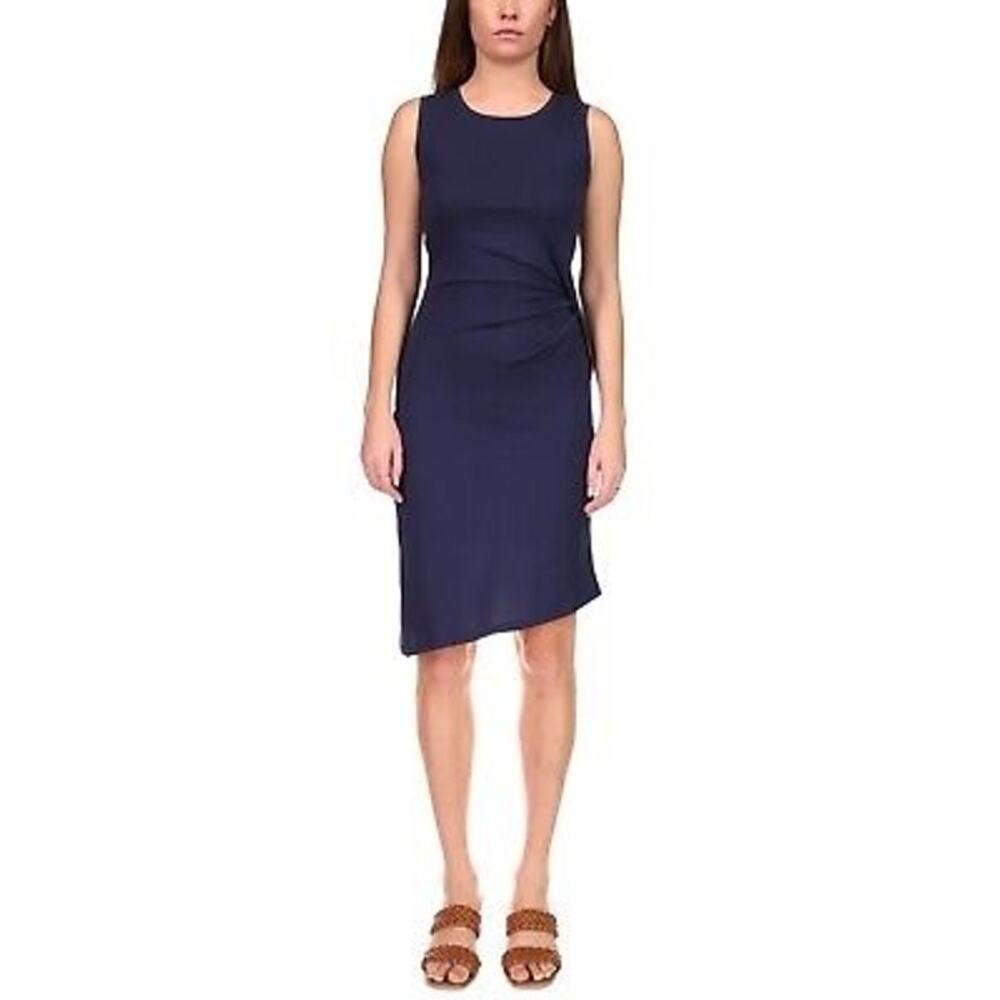 Michael Kors Blue Draped Asymmetric Midi Dress PM NWT Cotton Modal Sleeveless